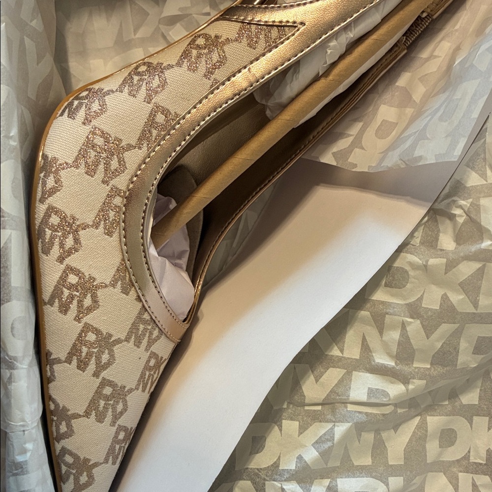 DKNY Women's Gold and Creamy White Heels
